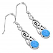 Synthetic Opal Celtic Trinity Knot Silver Earrings - e381h